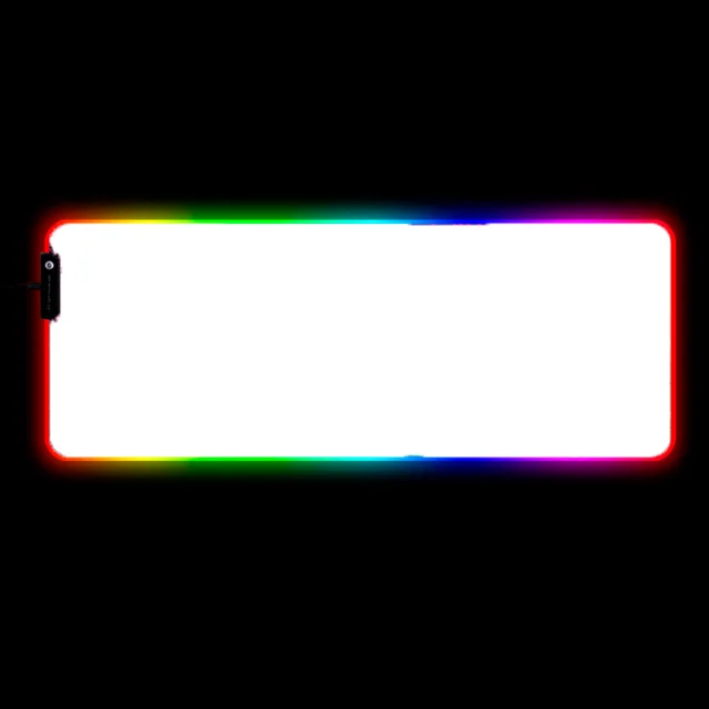Custom LED Mauspad mit RGB-Beleuchtung in Regenbogen-Farbverlauf auf dunklem Hintergrund