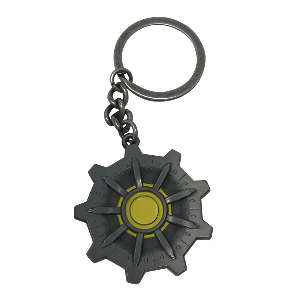 Händlerabbildung des Fallout-Schlüsselanhängers in Form einer Vault-Tür mit Kette und Schlüsselring