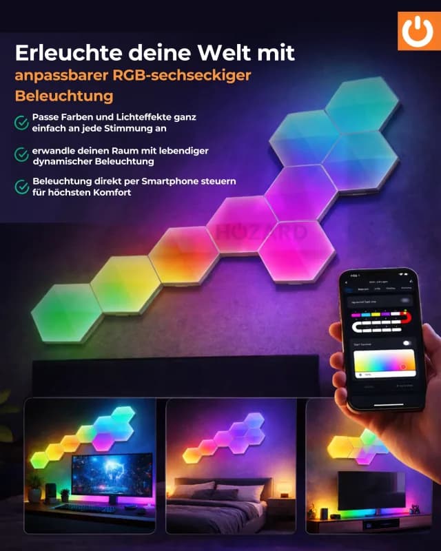 RGB LED Wanduhr Hexagon